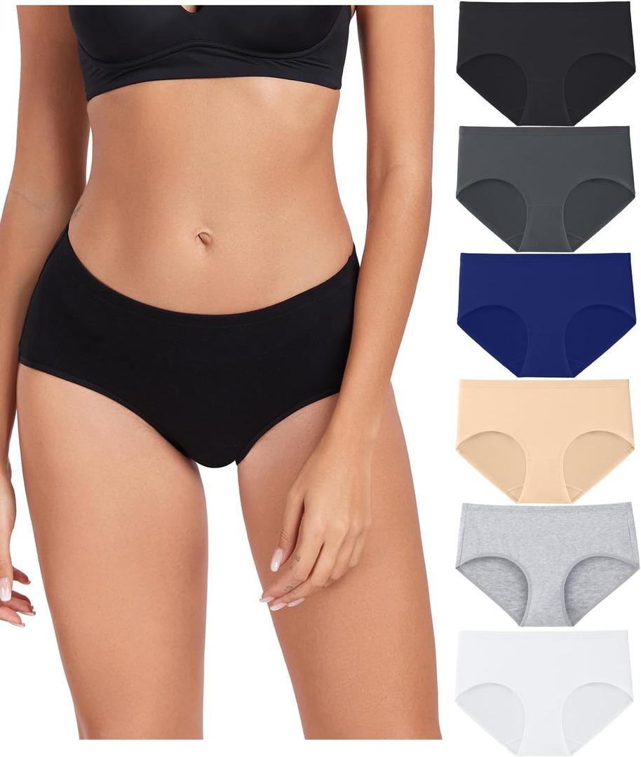 wirarpa Women's Underwear Cotton Hipster Panties Ladies Panties 6 Pack (Regular & Plus Size) (Medium, Black/Grey/Navy/Light Grey/White/Beige)