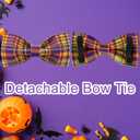 Halloween Dog Collar with Bow Tie, Halloween Bowtie Collar for Small Girl Boy Dog, Fall & Winter Dog Collar with Durable Metal Buckle, Cute Plaid Pet Collar, L
