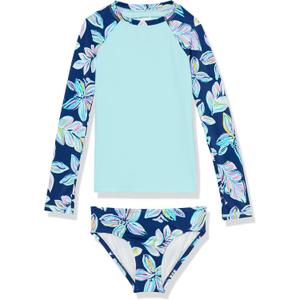 Kanu Surf Girls' Long Sleeve Rashguard UPF 50+ Two Piece Swim Set (14-16, Charlotte Navy)