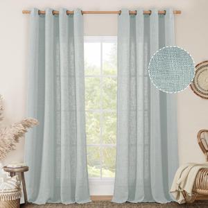 LAMIT Living Room Linen Curtains - 95 Inch, Bronze Grommet, Textured Sheer, Light Filtering, Burlap, Farmhouse, 2 Panels, 52 x 95 Inch, Greyish Blue