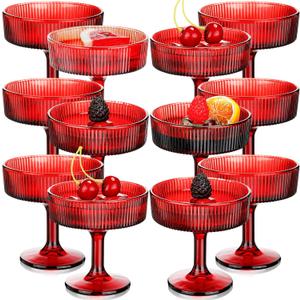 12 Pcs Ribbed Vintage Coupe Glasses 7 oz Martini Glasses Champagne Coupe Classic Cocktail Glassware Reusable Ribbed Glassware for Cocktail Martini European Style (Red)