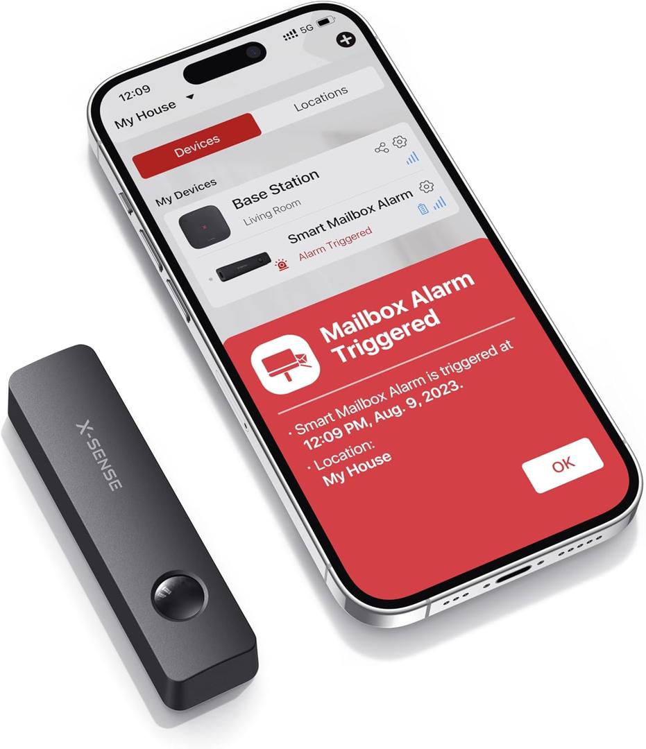 X-Sense Smart Mailbox Alarm, Requires SBS50 Base Station, Wireless Long Range Mailbox Alert, Mailbox Sensor for Delivered Mail, SMA51