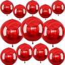 12Pcs Red Round Foil Balloons, 22" 15" 10" 4D Ball Balloons, Metallic Red Foil Balloon for Wedding Birthday Graduation Christmas New Year Party Decoration Supplies Backdrops