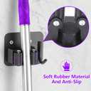 Stainless Steel Broom Holder, Heavy Duty, Rust Resistant, 4 Gripper Positions with 4 Hooks, Black