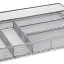 TQVAI Silverware Organizer - 6 Slots Non-Slip Mesh Kitchen Drawer Organizer - Metal Compact Utensil Cutlery Holder in Drawer Tray, Silver