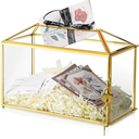 12.6" x 6" x 9" Wedding Card Box with Slot and Lock, Glass Card Holder for Party Reception, Centerpiece, Home Decorative, Gold (Glass Box Only) Slot Length 7.3 Inche