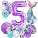 40 inch Purple Number 5 Balloon, Giant Large Number 5 Balloon, 5th Birthday Mermaid Balloons, Children's Birthday Party Baby Shower Decoration Supplies(Purple 5), 5 year old birthday balloon kit