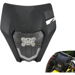 JFG RACING Dirt Bike Headlight,Universal Dirtbike Pit Bike LED Head Light Assembly Kit for Most Dirt Pit Bike Motorcycle Enduro Supermoto EXC XC XCF CRF CR DRZ YZF KLX- Imitation Carbon Fiber