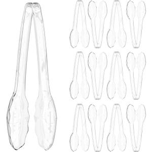 12 Pack Large Plastic Serving Tongs For Buffet - Plastic Serving Utensils For Hot And Cold Food - Disposable Serving Tongs For Parties, Holidays And Gatherings (Clear)