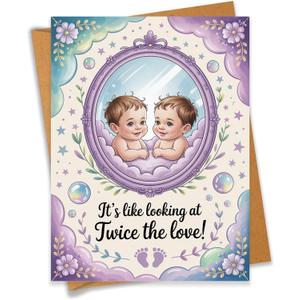 Its Like Looking At Twice the Love Cute Twins Baby Shower Card Pregnancy Gift For Expecting Mom Dad Newborn Congratulations New Parents - Size 6.3"x4.7" Blank Inside with Kraft Envelope