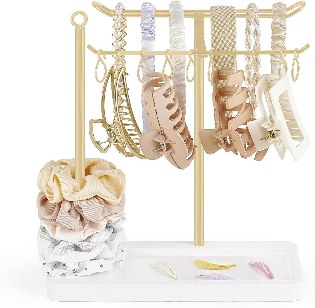 Dahey Headband Holder Multifunctional Hair Accessories Organizer Display Hairbands Claw Clips Scrunchie Metal Storage Stand Stylish Bedroom Dorm Bathroom Vanity Decor for Girls Women, Gold