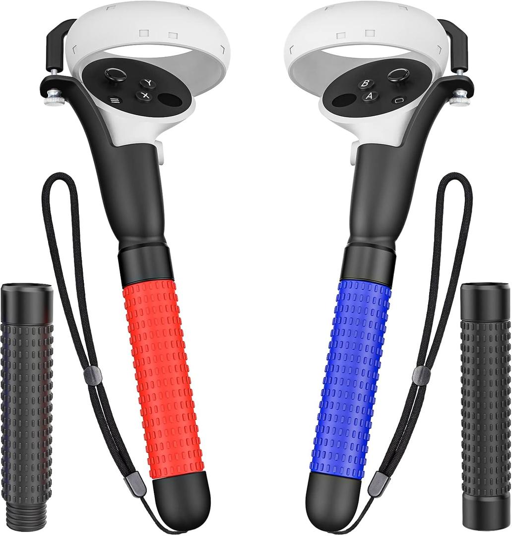 VR Game Handle Accessories for Quest 2 Controllers, Handles Extension Grips for Playing Beat Saber Gorilla Tag Games, VR Golf Club Attachment Compatible with Playing Golf+ First Person Tennis, 
[Black, Red, Blue]