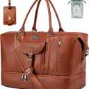 weiatas Faux Leather Travel Duffel Bag for Women Men, Large Weekender Overnight Bag with Shoes Compartment, Waterproof Carry On Bag Travel Tote Bag Gym Bag with Luggage Strap (Brown)