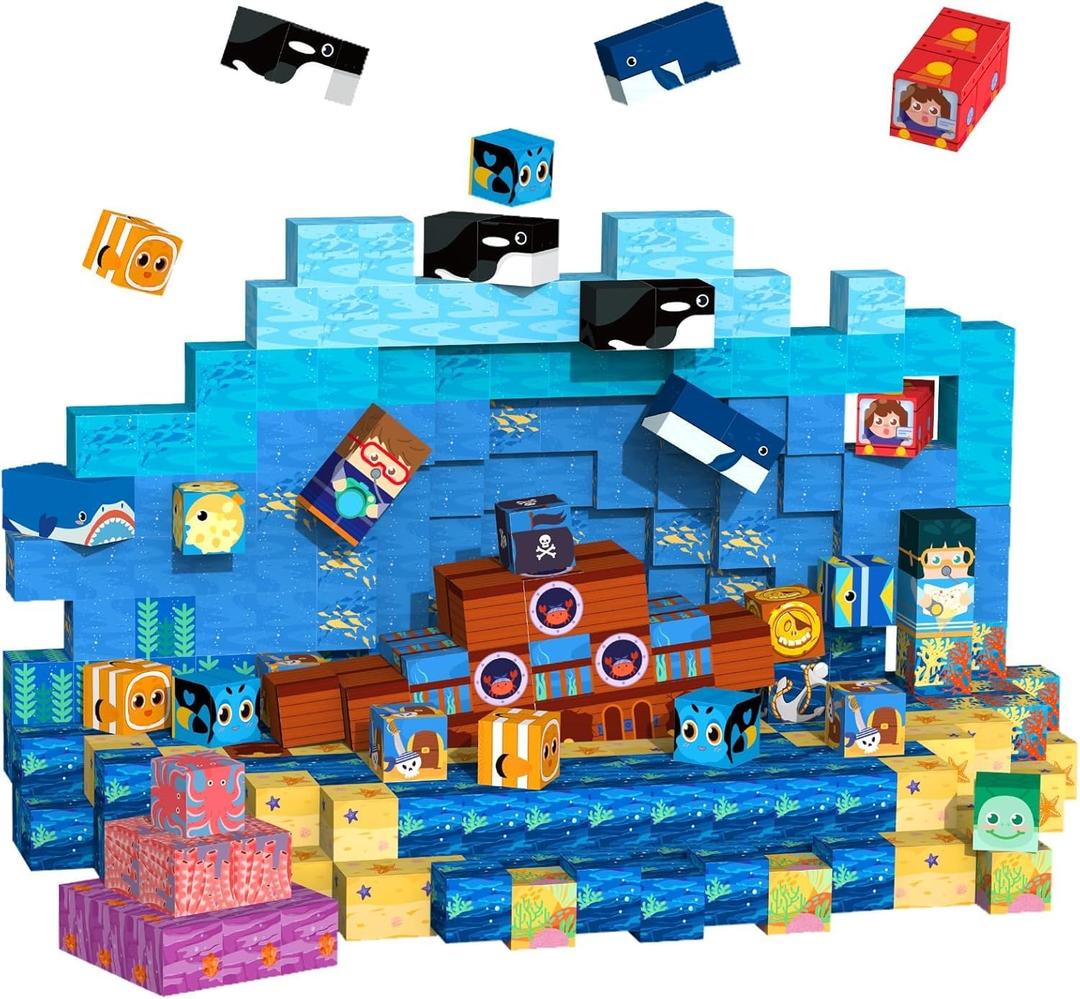 Magnetic Building Blocks for Kids - 154Pcs Magnetic Cubes STEM Montessori Sensory Toys Set Creative Gift for Boys Girls Ages 3 4 5 6 7 8 9 10+