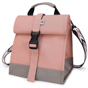 SUNNY BIRD Insulated Lunch Bag Pink Lunch Box Small Cooler Bag for Women, Girls, Adults and Teens (Pink with pink shoulder strap)