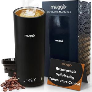 Muggo Self-Heating 12 oz Coffee Mug with 3 Hour Battery Life, Tea, Coffee, & Hot Beverage Warmer, Heated Travel Mug