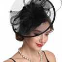 Fascinators Hat Tea Party Vintage Feather Fascinator with a Headband and a Clip for Girls and Women N1-black