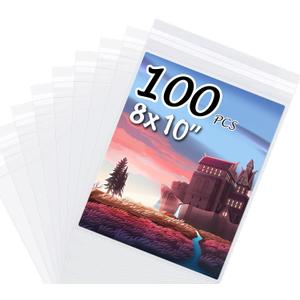 Somime 100 Pack Acid-Free Crystal Clear Sleeves Storage Bags for 8x10 Art Prints/Pictures/Photos/Framing Mat Mattes (Bag Size: 8 1/2 x 10 3/7)
