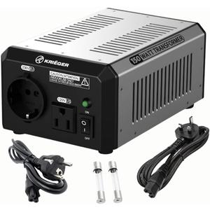 K KRIGER 150 Watts Voltage Transformer, 110/120V to 220/240 Volts Step Up Step Down Converter with AC Outlets, MET Approved Under UL & CSA