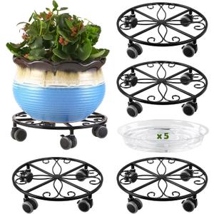 5 Pack Plant Caddy with Wheels Heavy Duty 11.8 Inches Metal Plant Stand with Wheels Plant Dolly Rolling Plant Stand Plant Roller with Casters for Indoor and Outdoor (5, Black)