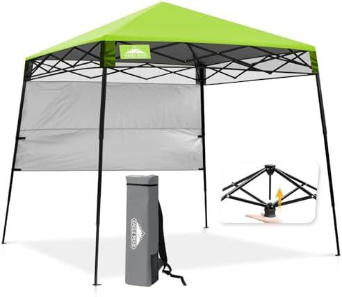 EAGLE PEAK 8x8 Pop Up Canopy Tent with Sidewall, Compact, Portable Slant Leg Instant Sun Shelter for Beach, Sports, & Camping, 8x8 Base 6x6 Top, Green