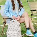 Kawaii Corduroy Backpack for Women Cute Floral Print Aesthetic Travel Book Bag Coquette Preppy College Laptop Daypack (Black Flower)