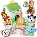 Baby Toys 6-12 Months, Soft Zoo Toy with 5 Stuffed Animal, Map Pad, Rattle, Crinkle Paper, Squeaker, Mirror, Sensory Montessori Toys for Babies, Infant Toy for Christmas Birthday Gift, 7-Piece