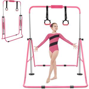 YEEGO DIRECT Gymnastics Bar for Kids with Rings, Folding Gymnastics Bars Horizontal Bar for Kids Ages 3-10, Expandable for Home Training Kids Gifts for Girls Boys, Adjustable Height between 35'' and 51''