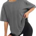 ATHMILE Womens Oversized T Shirts Casual Tee Workout Tops Gym Clothes Summer Loose Fit Short Sleeve Graphics Basic Y2K 2026 (Large, Darkgrey)