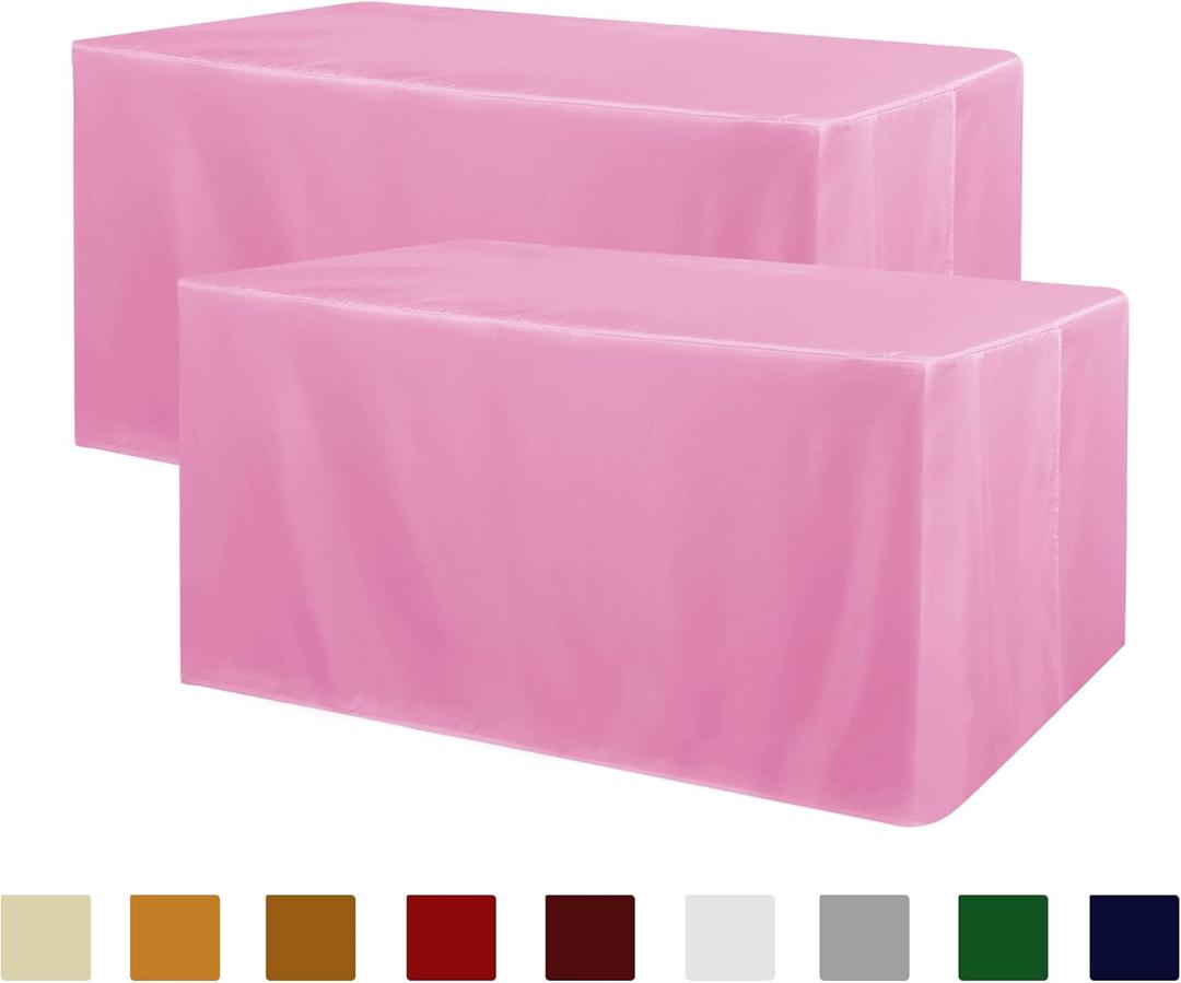 Obstal 2 Pack Table Clothes for 4 Foot Rectangle Tables - Water Resistant Washable Fabric Polyester Rectangle Table Cover Protector for Wedding, Banquet and Trade Shows, 48L x 24W x 30H Inches, Pink