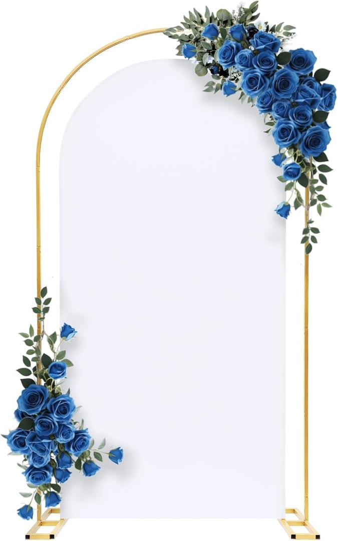 Open Arch Backdrop Stand with White Cover Set,7.2 FT Metal Double U Shaped Arched Backdrop Frame for Wedding Ceremony,Baby Shower,Birthday Party,Graduation,Photo Backdrops