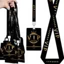 30 Sets PVC VIP Badge lanyards and Plastic Pass Cards,Perfect for Backstage Access,Breakaway Concerts, Parties, Birthdays, ensuring a and Functional Solution for Event Organizers.(Black, Gold)
