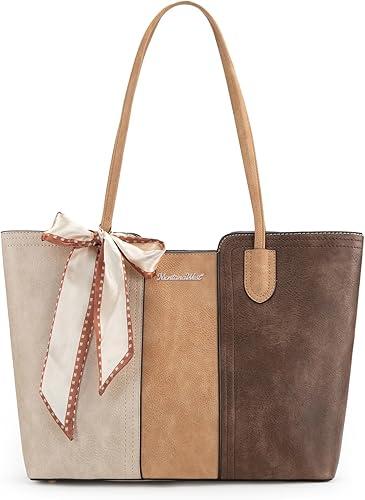 Montana West Tote Bags for Women Medium Top Handle Satchel Purses (Three Chocolate)