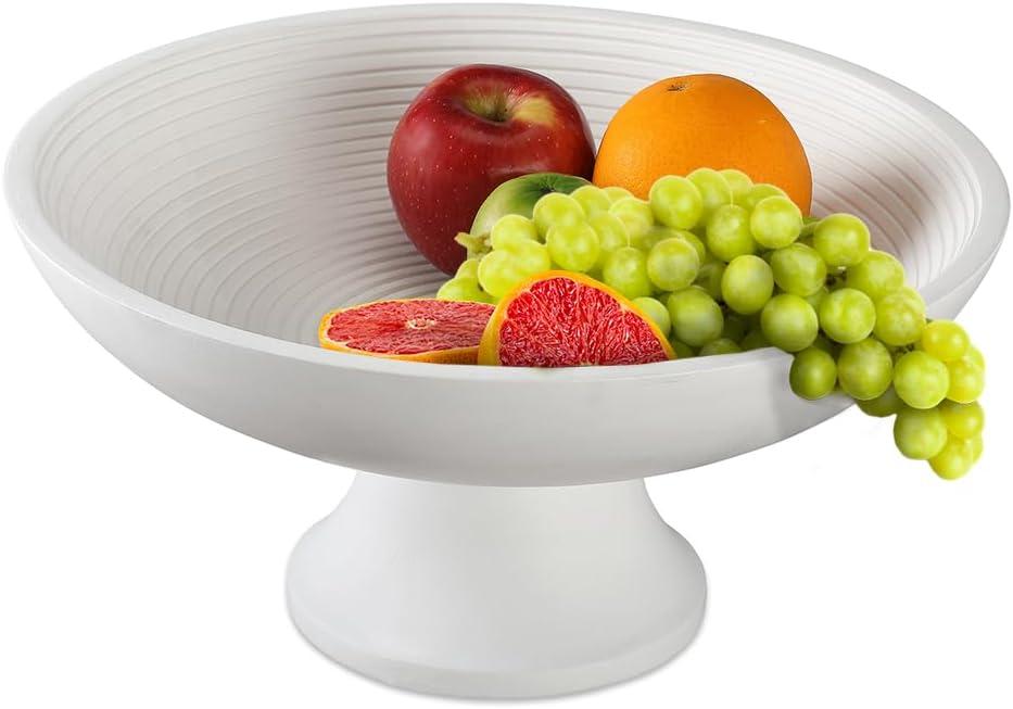 Folkulture Wooden Fruit Bowl for Kitchen Counter | 12" Large Premium Eco Friendly Banana Fruit Basket for Kitchen | White Wood Bowl with Holder, Pedestal for Table Decor, Mothers Day Gifts