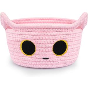 Small Storage Cat Basket, Pinks Cotton Rope Woven Basket for Nursery With Ears Toy Organizer Baskets for Gift, Cat Dog Bin Toys 8.54.5 inches