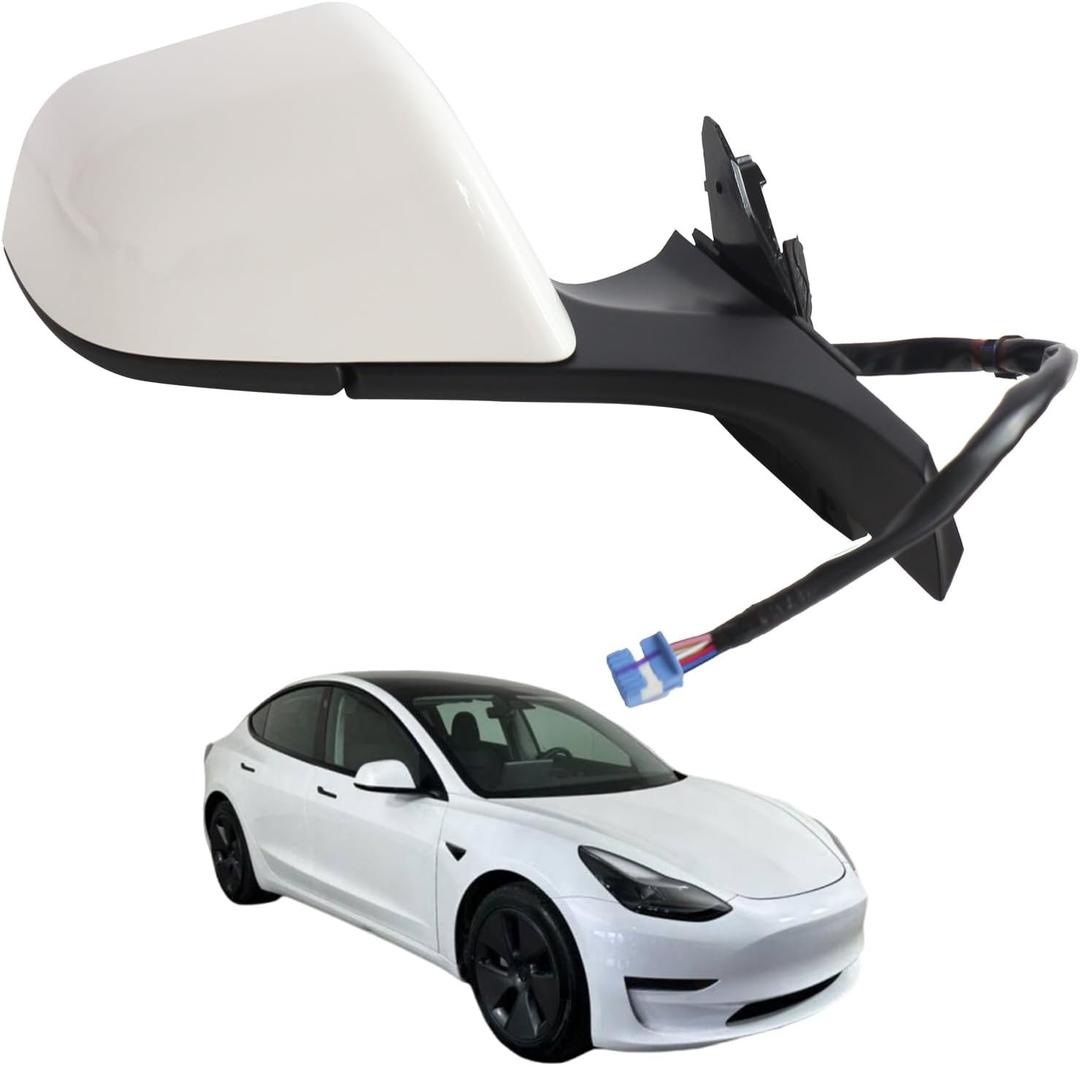 Side Mirror Car Door Mirror Fits for Tesla Model 3 2017-2023 Right Passenger Side,Power Adjustable-Heated Glass-Memory Recall, 51167177128, White RH,13-Pins