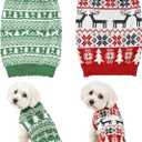 2PCS Dog Christmas Sweater, Soft Warm Pet Clothes Coat for Small Medium Large Dogs and Cats Boy Girl, Fall Cozy Holiday Turtleneck Knitting Collar Pullover Pup Outfit Costume for Thanksgiving New Year