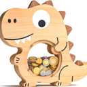 Wooden Dinosaur Piggy Bank for Boys, Safe & Durable Kids Money Bank with Clear Window, Easy-Access Coin Bank, Educational Saving Gift for Birthday & Holidays (Default-9", Dinosur01)