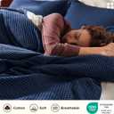 Bedsure Cotton Duvet Cover Queen - 100% Cotton Waffle Weave Navy Blue Duvet Cover Queen Size, PureWoven Breathable Bedding Set for All Season, 3 Pieces, 90"x90"