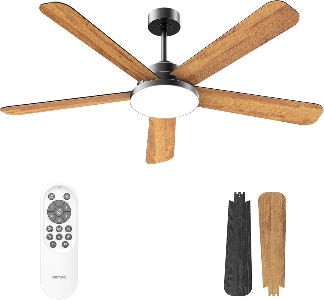 Ceiling Fans with Lights and Remote Control 60 Inch, 6 Speeds, 5 Blades, 2844 LM, 3CCT Dimmable LED, Reversible DC Motor, Black Quick-Fit Low Profile Ceiling Fan for Bedroom Living Room Indoor Outdoor