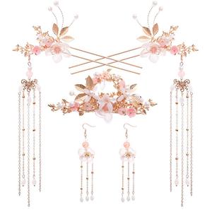 Alloy Hair Sticks Pins Long Tassel Hanfu Chinese Hair Comb/Earrings Set of 1 Traditional Classical (Style D)