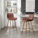 Sidanli Velvet Bar Stools Set of 2, Armless Bar Chairs with Gold Metal Legs, 29inch Counter Height Kitchen Island Stools with Back, Brown