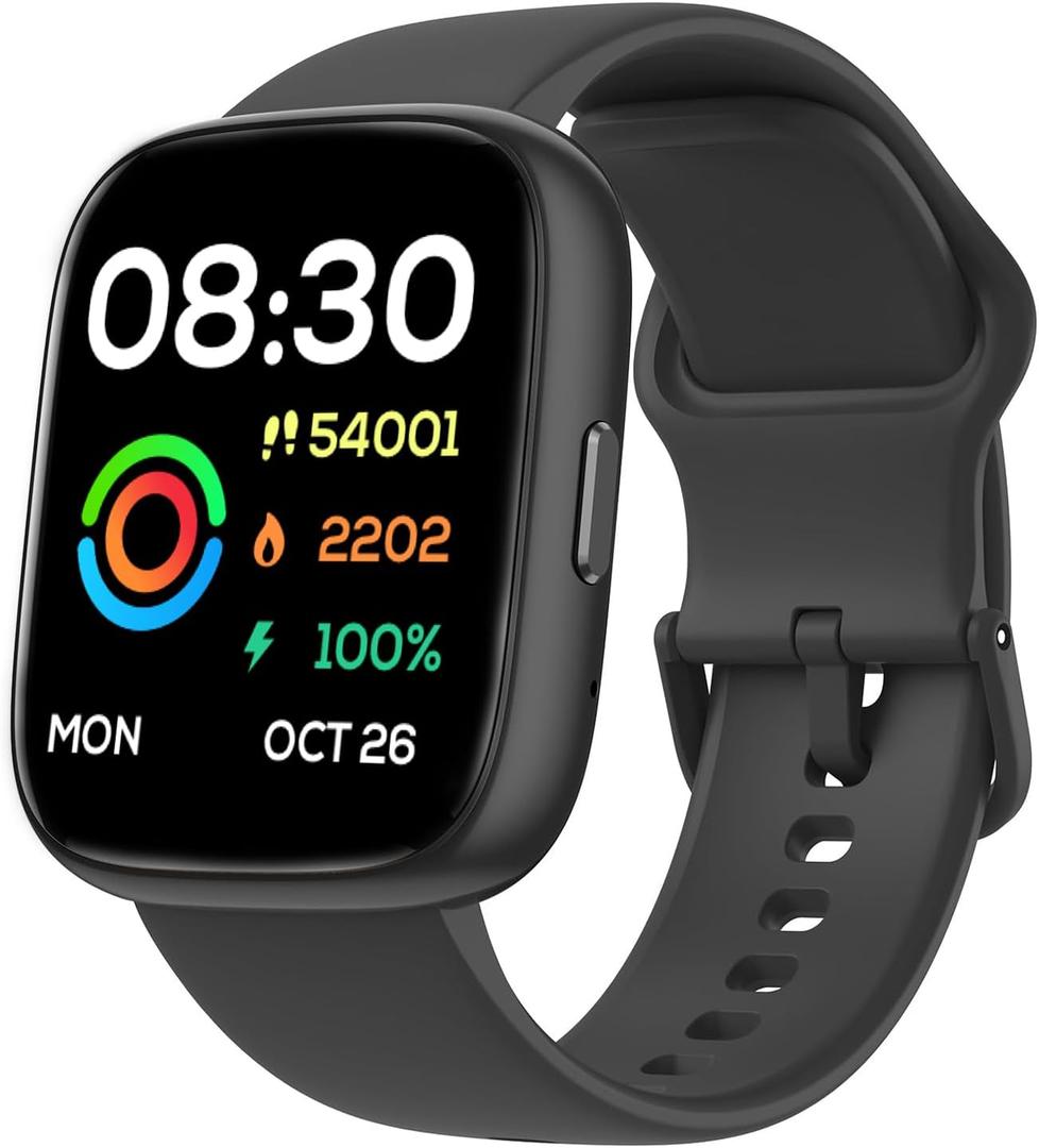 Smart Watch for Men Women Compatible with iPhone Samsung Android Phone 1.69 inch Full Touch Screen IP68 Waterproof Bluetooh Fitness Tracker Heart Rate/Sleep Monitor (Matte Black)