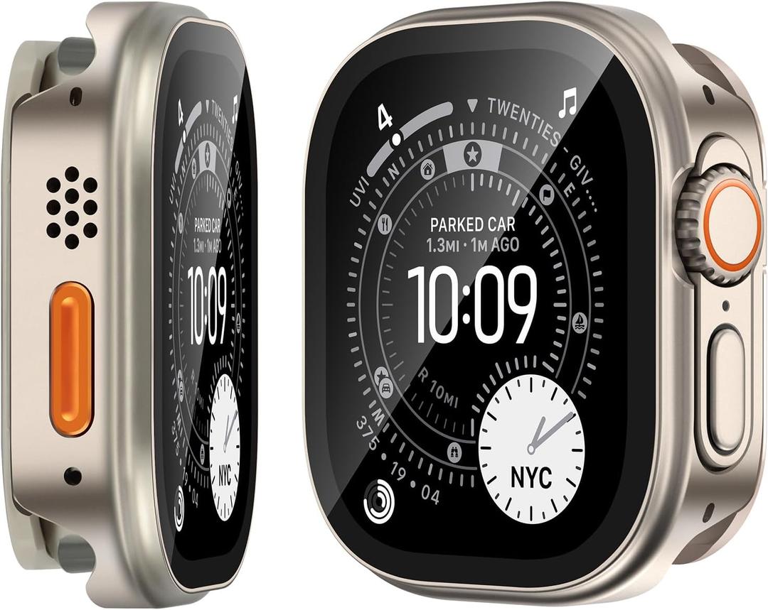 3 in-1 Metal Cover Compatible with Apple Watch Ultra 3/2/1 Case 49mm for Women Men, Ultra-Thin Lightweight Built-in Screen Protector for iWatch Ultra 3/2/1 49mm (Titanium)