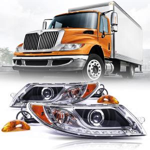 Headlight Assembly For International Durastar 4300 Truck 2001-2016,Black Headlamp Replacement Pair Driver And Passenger Side