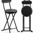 Folding Stool,24 Inch Portable Folding Bar Stool Chair with Backrest,Foldable Collapsible High Stools with Handle for Adults Kitchen Island,Black,1pcs, Set of 1;24"