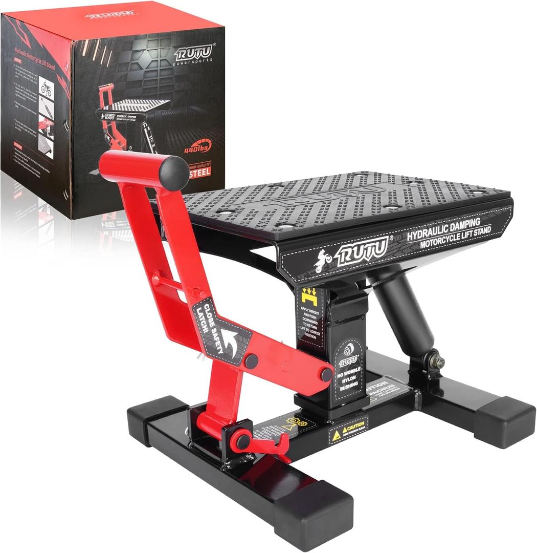RUTU Dirt Bike Stand,Motorcycle Lift Stand Jack 1000 Lbs Capacity,9.6-13.2 Inch Heavy Duty Steel Hydraulic Lift for Dirtbike ATV ADV Rally Maintenance (Lower Height)