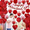 3 x Valentines Day Decorations, Happy Valentines Day Banner and Red Heart Balloons for Valentines Decor with Paper Flowers and Heart Hanging Decor