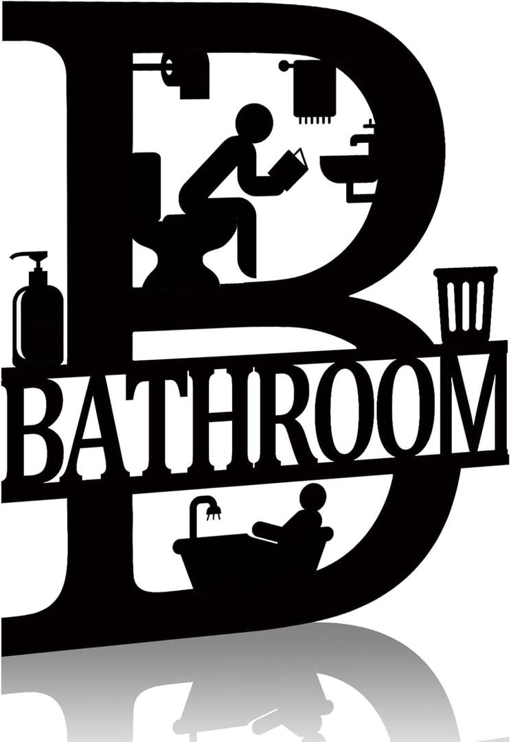 Metal Bathroom Signs Wall Decor, 12x14 Inch Black Bathroom Wall Art, Farmhouse Funny Restroom Sign for Modern Home Decoration Gift for Housewarming