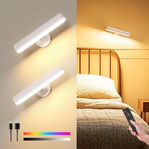 Wall Sconces Rechargeable 7500mAh Battery Operated Wall Lights Cordless LED Wall Lamp, Touch and Remote Control, 3 Colors Wall Lamps 360 Rotate Dimmable Brightness with 15 RGB Colors (White-2P)